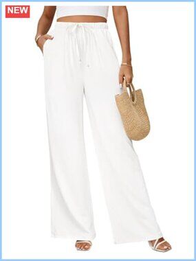 Wide Leg Linen Palazzo Pants Women High Waist Boho Flowy Holiday Casual